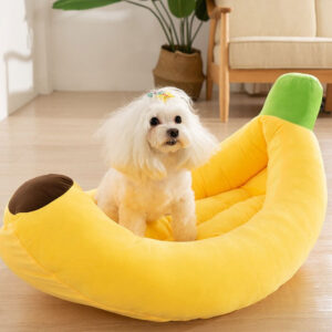 Cama con forma de plátano para perro